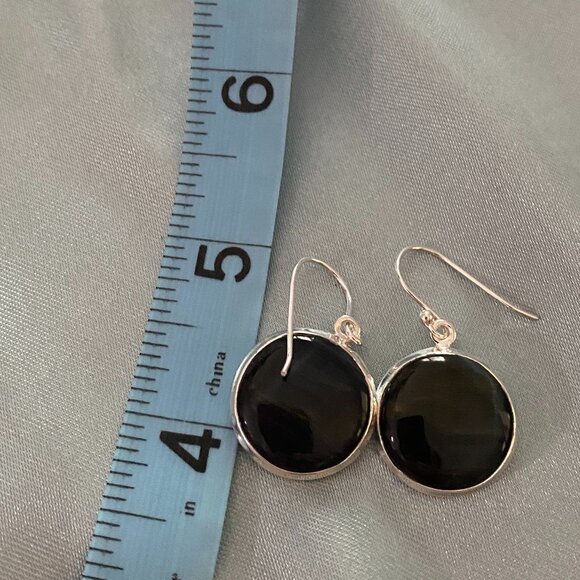 Earrings! Beautiful Black Onyx discs set in Sterling Silver! - Picture 2 of 4